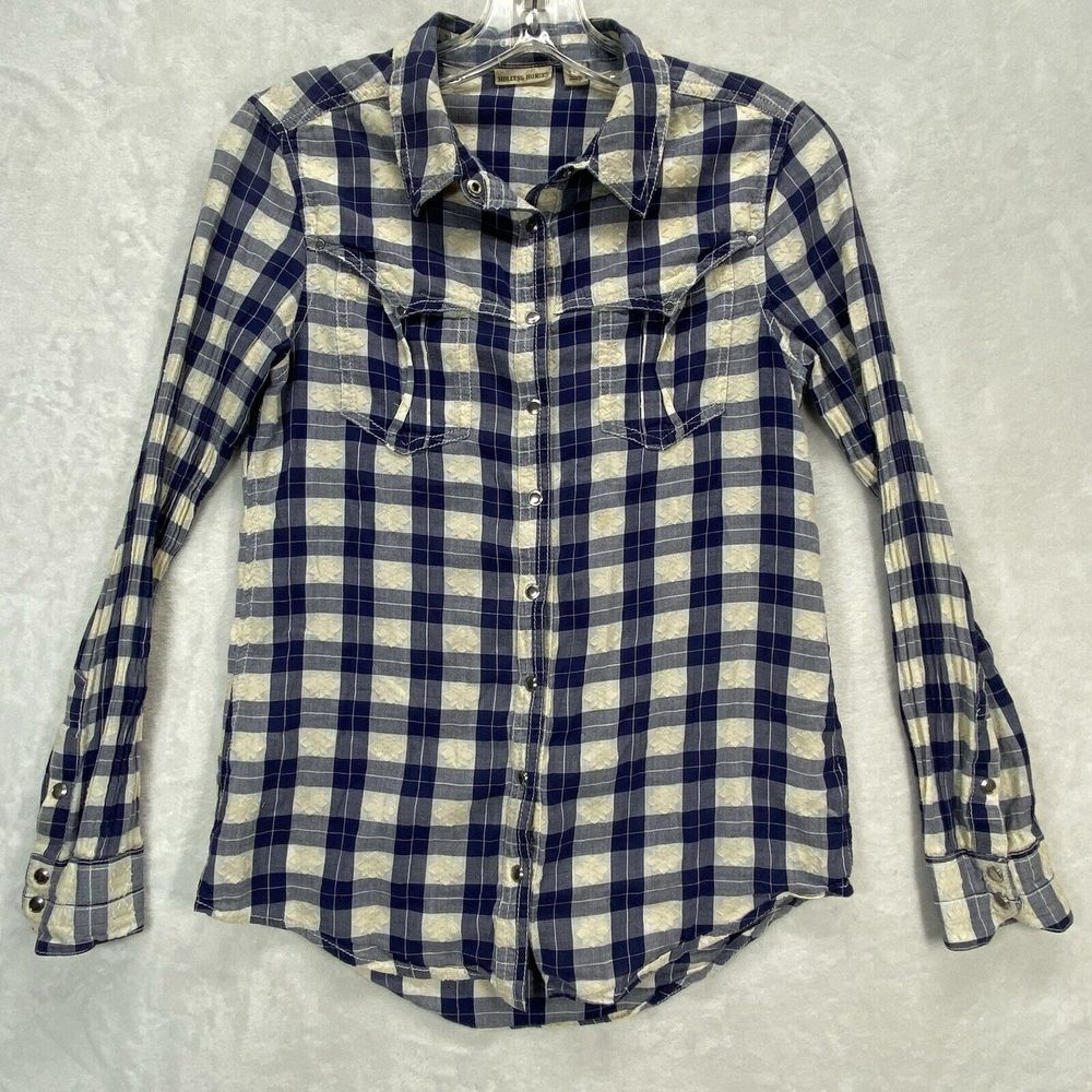 Anthropologie Holding Horses Shirt Womens 0 Snap Front Plaid Textured Design
